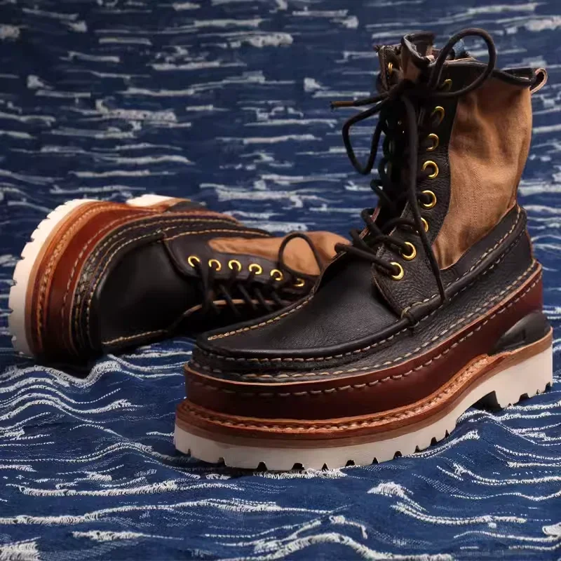 VISVIM Martin boots shoe king splicing retro Japanese tide increasing vegetable blended leather hiking boots