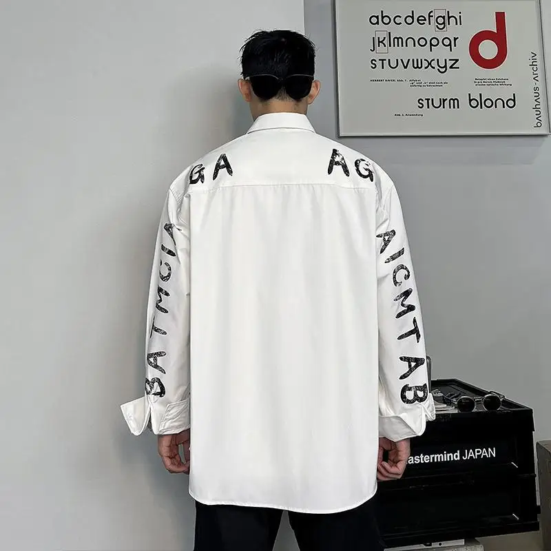 

Autumn Winter Large Size Long Sve Printed irt Men's Trendy American Retro Loose Fit Couple's Outerwear Top Buttoned