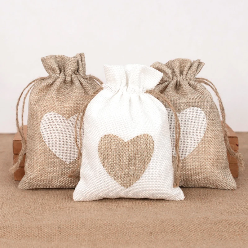 10pcs Natural Linen Burlap Bags With Drawstring Bag Small Jewelry Pouches Rustic Wedding Decoration Christmas Gift Packaging Bag