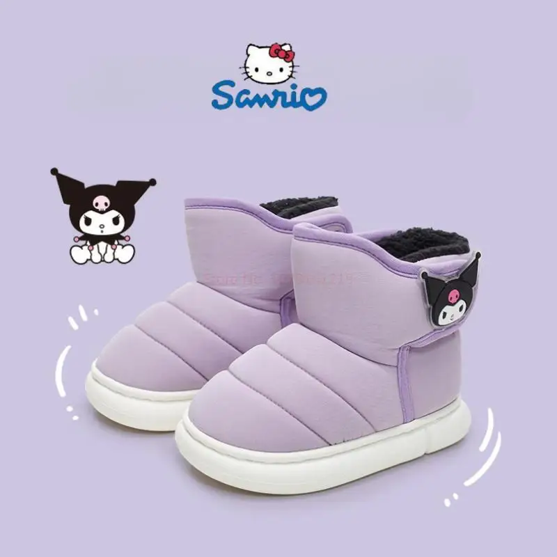 Cute Hello kittyed Autumn And Winter Cotton Shoes Kawaii Anime Sanrio Cinnamoroll Kuromi My Melody Velvet Warm Snow Boots Toys