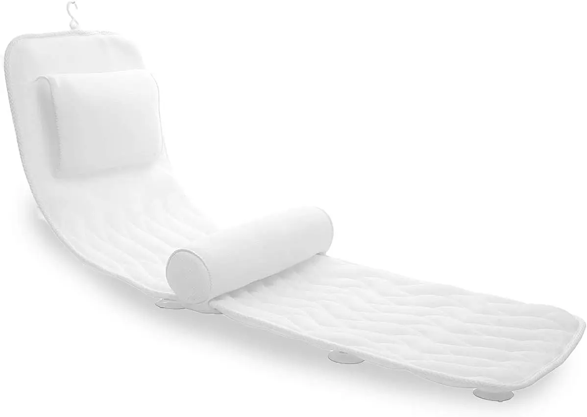Almohada de Baño de Cuerpo Completo con Soporte Lumbar, Cojín para Bañera con 14 Ventosas, Malla de Aire 3D, Se Adapta a Cualquier Bañera, Accesorios de Baño de Lujo