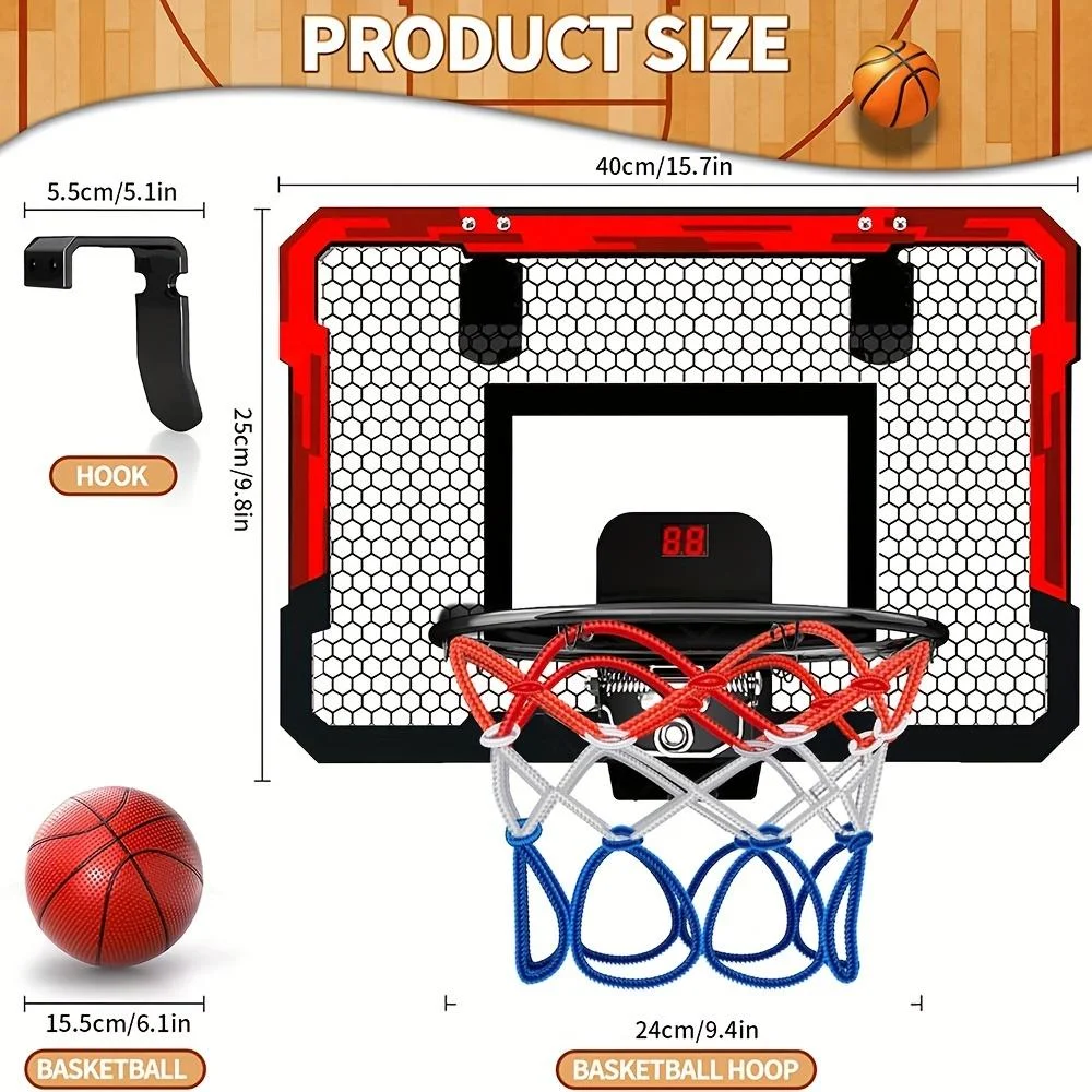 

1 Set Indoor Basketball Hoop For Kids,Over The DoorBasketball Hoop, Mini Hoop with Electronic Scoreboard,Pump & 2 Balls,Basketba
