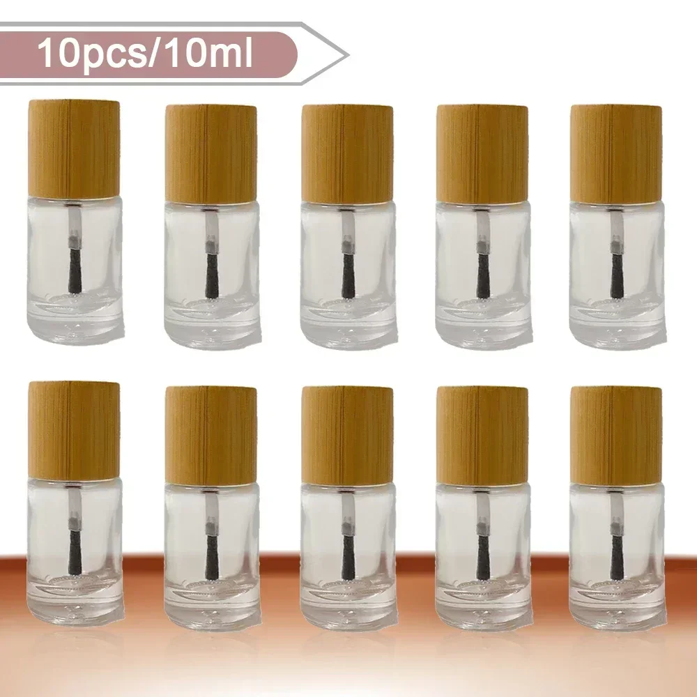 

10Pcs Glass Nail Polish Bottle with Bamboo Cap and Brush Pump, 0.51oz Sample Size No Fragrance Beauty Tool Bottle