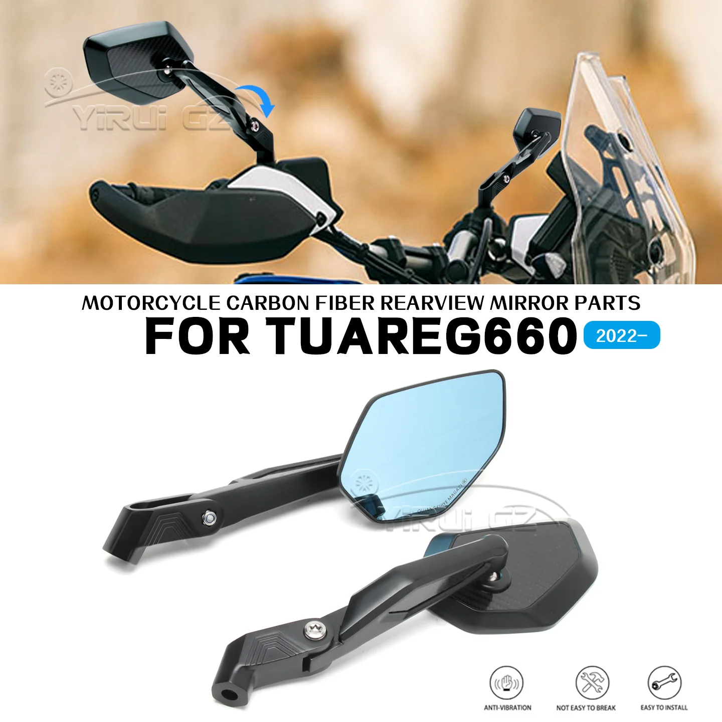 

FOR APRILIA Tuareg660 660 2022- Foldable mirror rod Rearview Side Mirror Motorcycle rearview mirror Blue light anti-glare mirror
