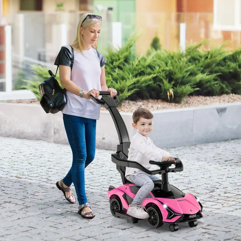 3-in-1 Lizenziertes Lamborghini Lauflernwagen-Spielzeug-Kinderwagen - Pink