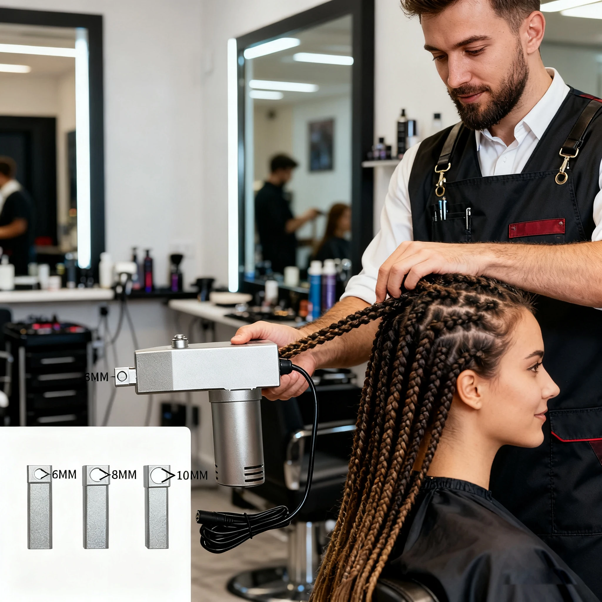 

Набор Pro Dreadlock с 6 сменными головками. Электрическая машина работает напрямую по головке, чтобы создать идеальные локоны и косы, легко