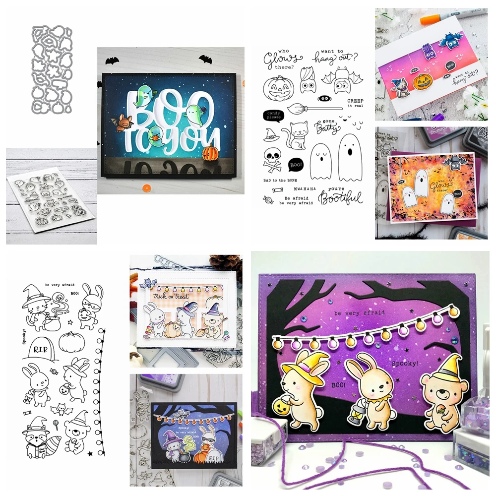 Bär Katze Kaninchen Fledermaus Kürbis klare Stempel Geist Umriss Schneidwerk zeuge für DIY Halloween Scrap booking Papier karten Handwerk 2024