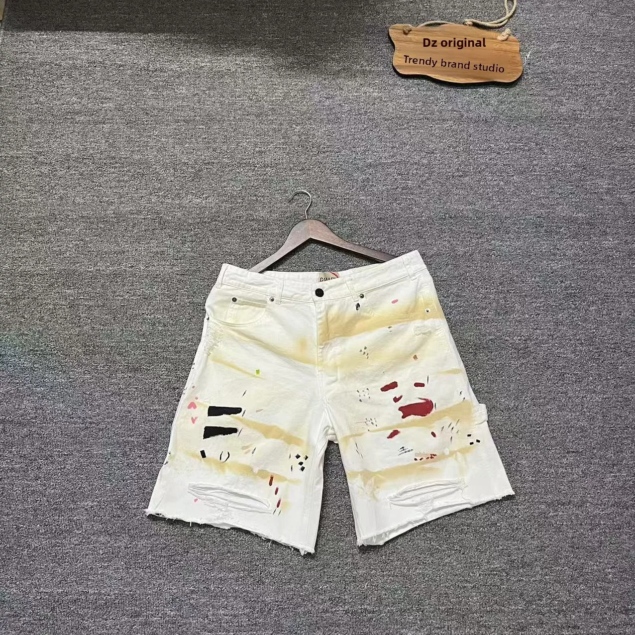 

American High Street Sle Distred Hand-painted Casual orts ex Trendy Summer Clothing Straight Leg ort Pants