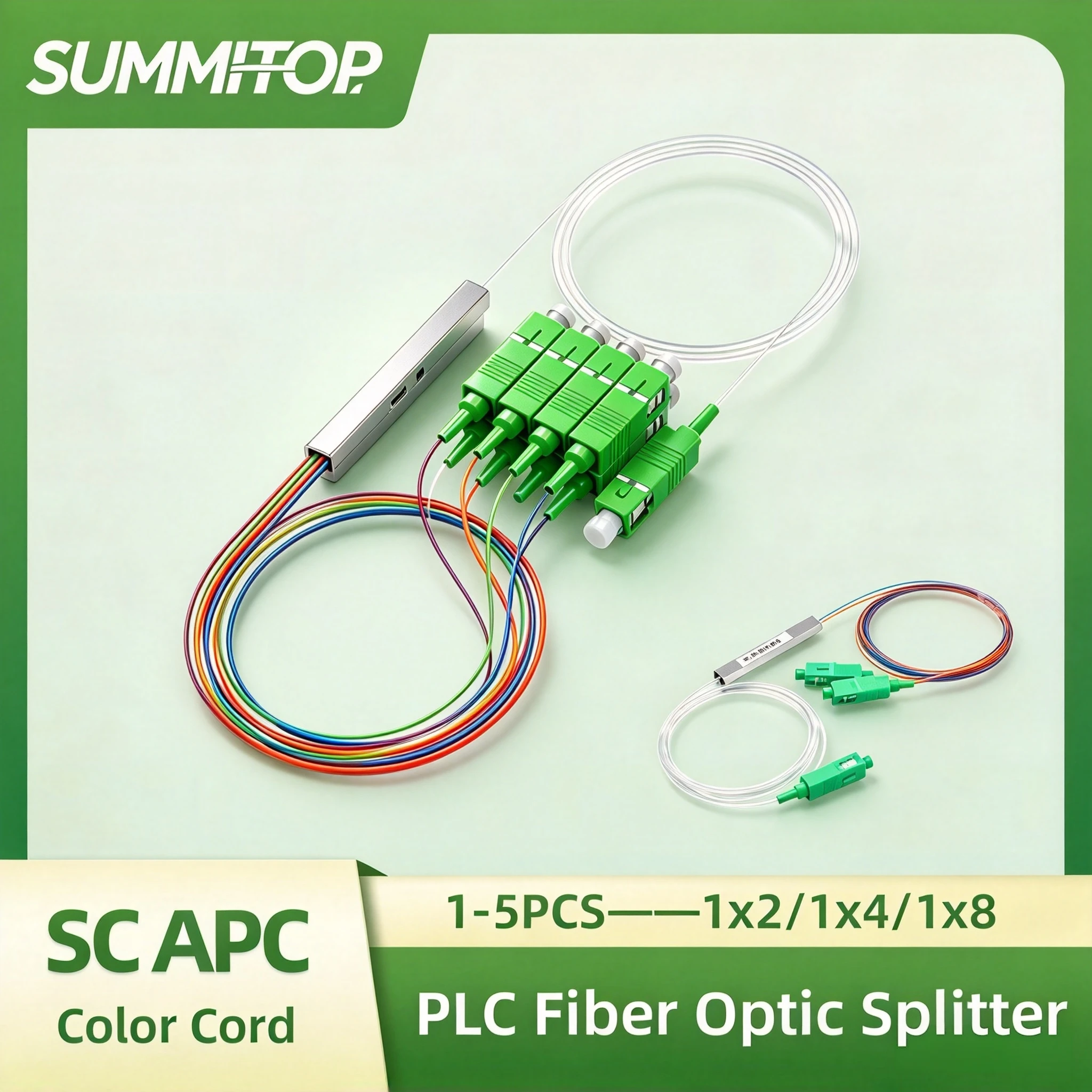 SUMMITOP PLC Splitter 1X2 1X4 1X8 SC/APC SM 0.9mm G657A1 Mini Single Mode Colourful Cord Optic Fiber Splitter