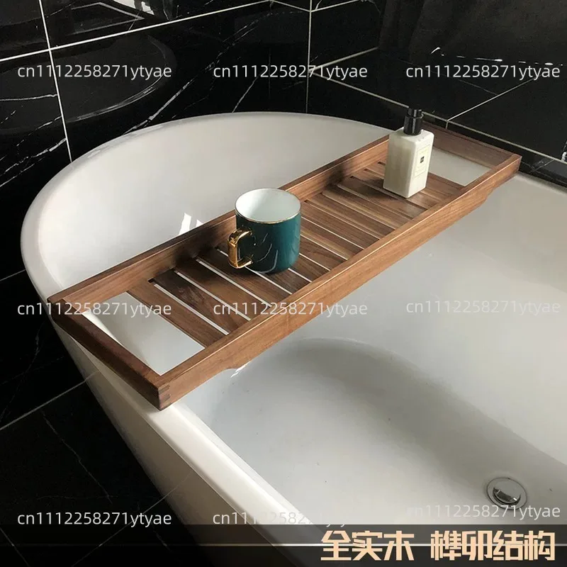 Solid wood bathtub rack, walnut bath storage rack, hotel B&B bathroom storage shelf, balcony bath bucket light luxury