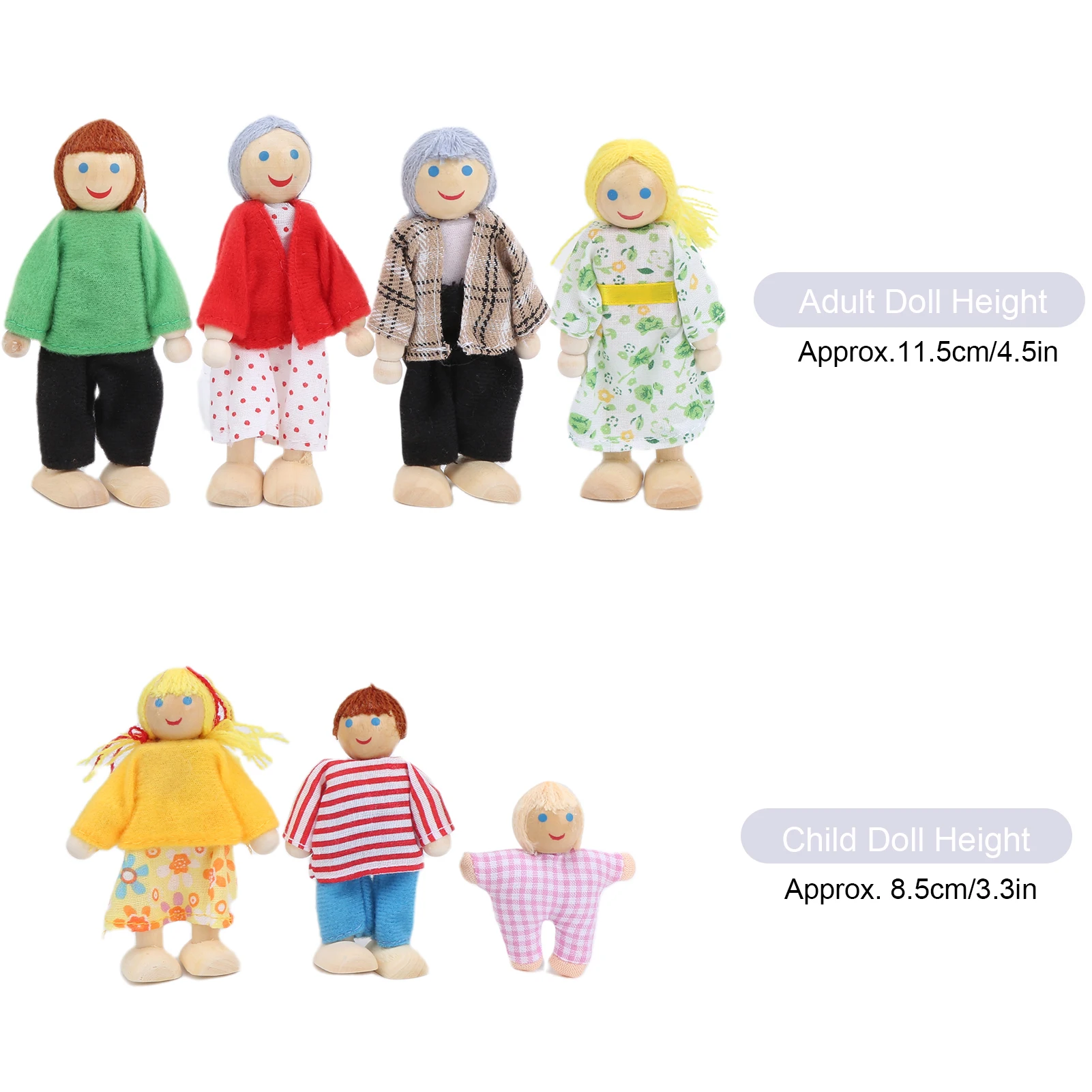Miniature People  Family Doll Figures Pine Miniature People  Set Ornament Educational Dollhouse Accessory