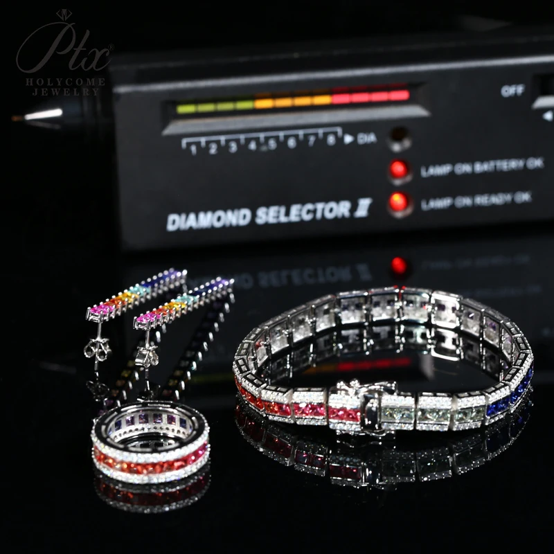 3x3mm リング イヤリング ブレスレット ジュエリーセット プリンセス ブリリアントカット ラボグロウン宝石 925 スターリングシルバー チャーム 記念日ギフト