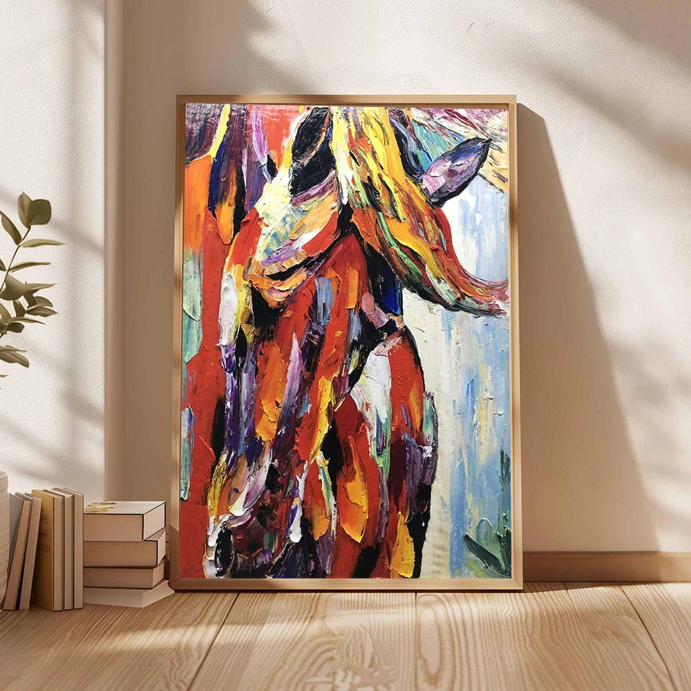 Colorful Abstract Texture Painting Abstract Horse Painting Red Textured Abstract Painting Modern Art Decorative Painting, No Fr