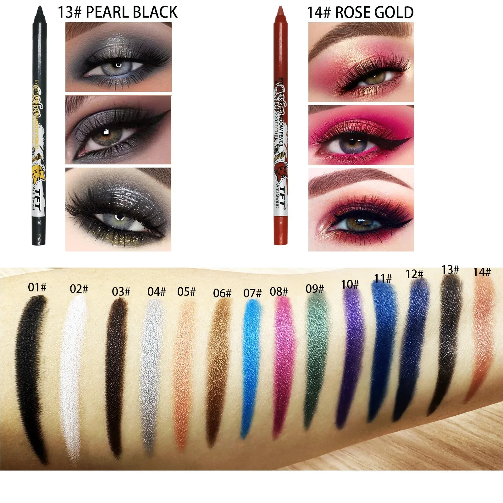 Shimmer Waterproof Quick-drying Eyeliner Pencil Colourful Pigment Blue Black White Color Gel Eye Liner Pen Eye Beauty Cosmetics