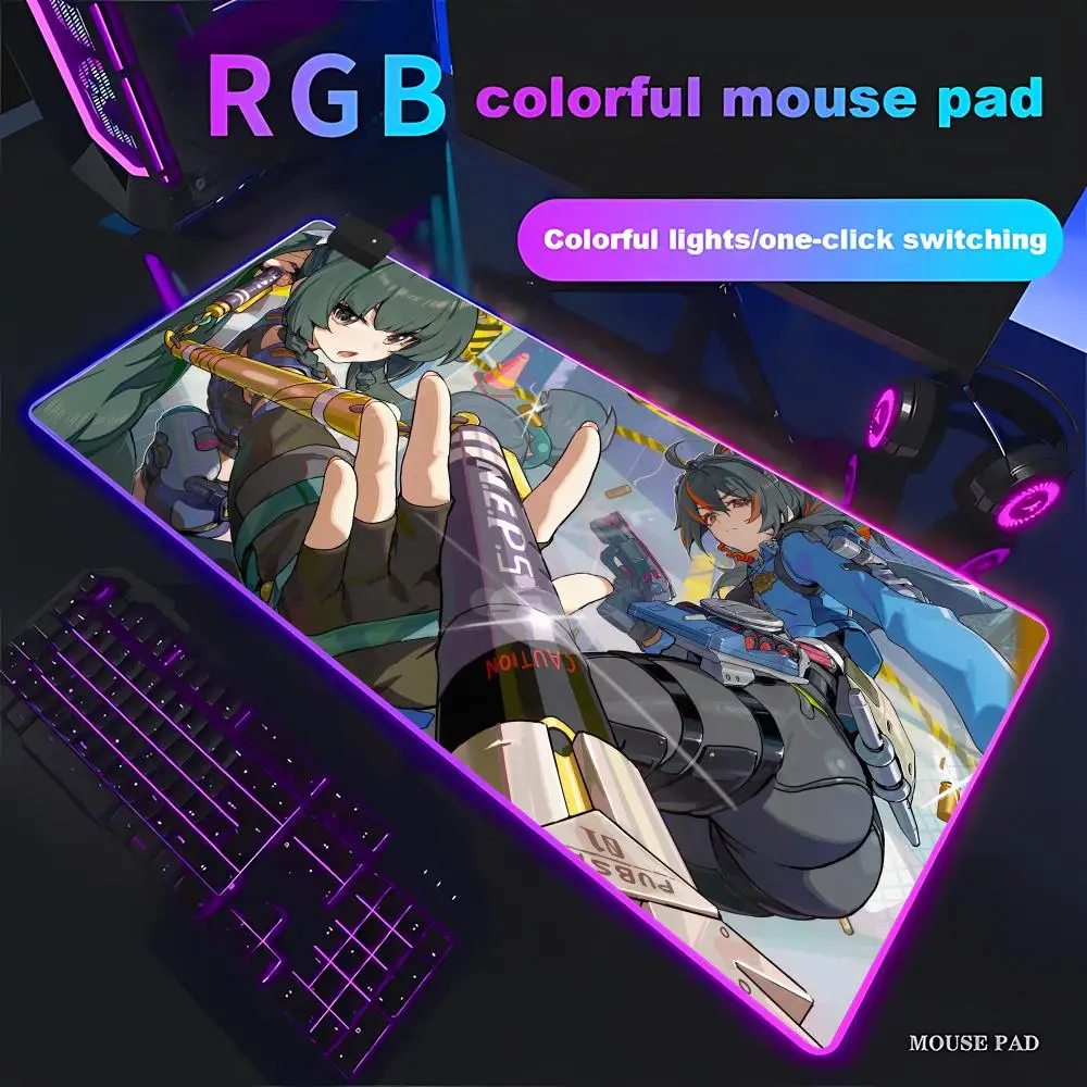 

HYBXAXC Zenless Zone Zero ZZZ Zhu Yuan Mouse Pad Animation Games Beautiful RGB HD Gamer Large LED Light XXL Computer pad Decor