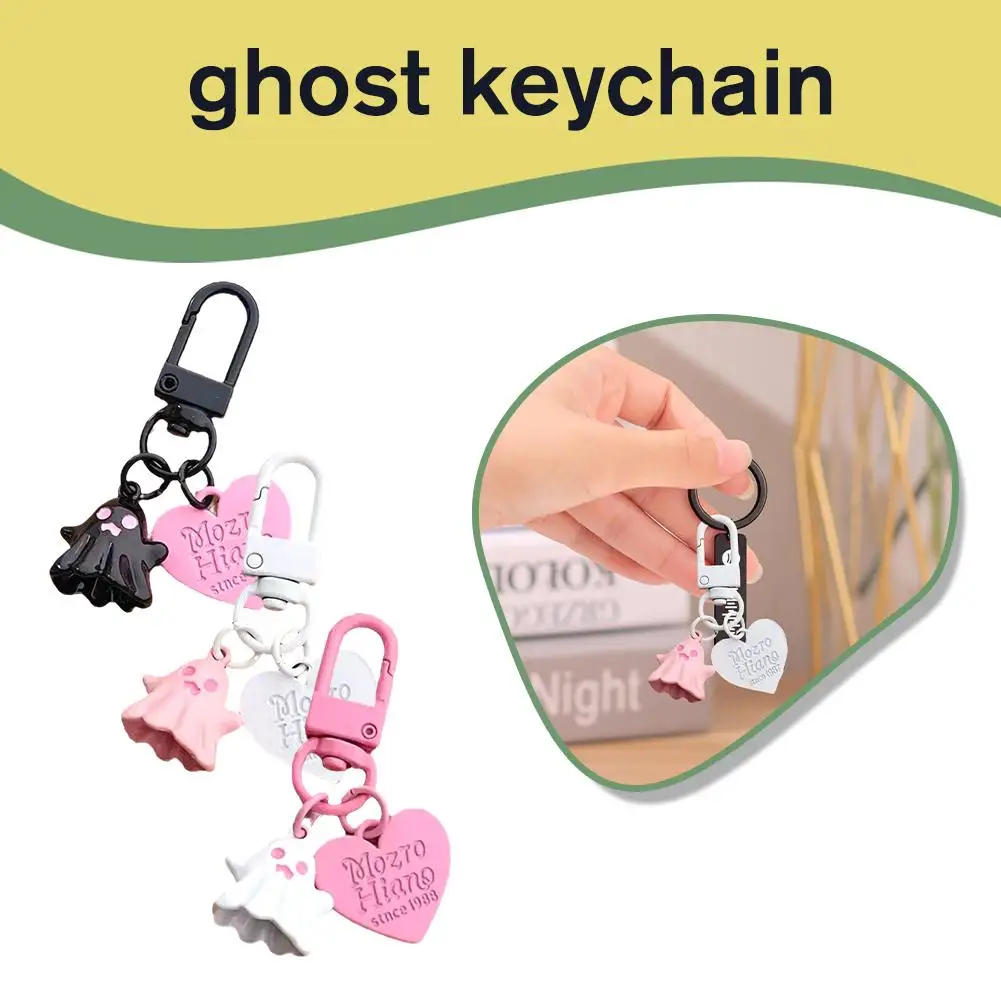 Cute Personality Sweet And Cool Little Ghost Keychain Pink My Spook Buckle Me And Round Love Ghost Black Pendant Beloved S2U7