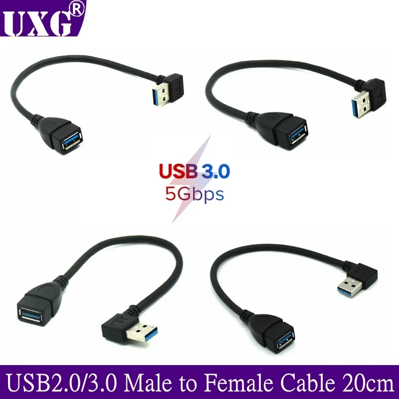 90 Degree USB 3.0 A Male To Female Adapter Cable Angle USB2.0 Extension Extender Fast Transmission Left/Right/Up/Down 5Gbps Cord