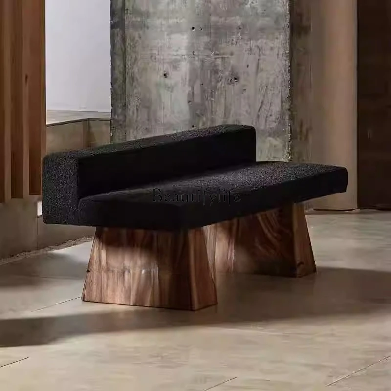 

04Nordic solid wood home living room sofa dining table and chairs creative bedroom bedside stool