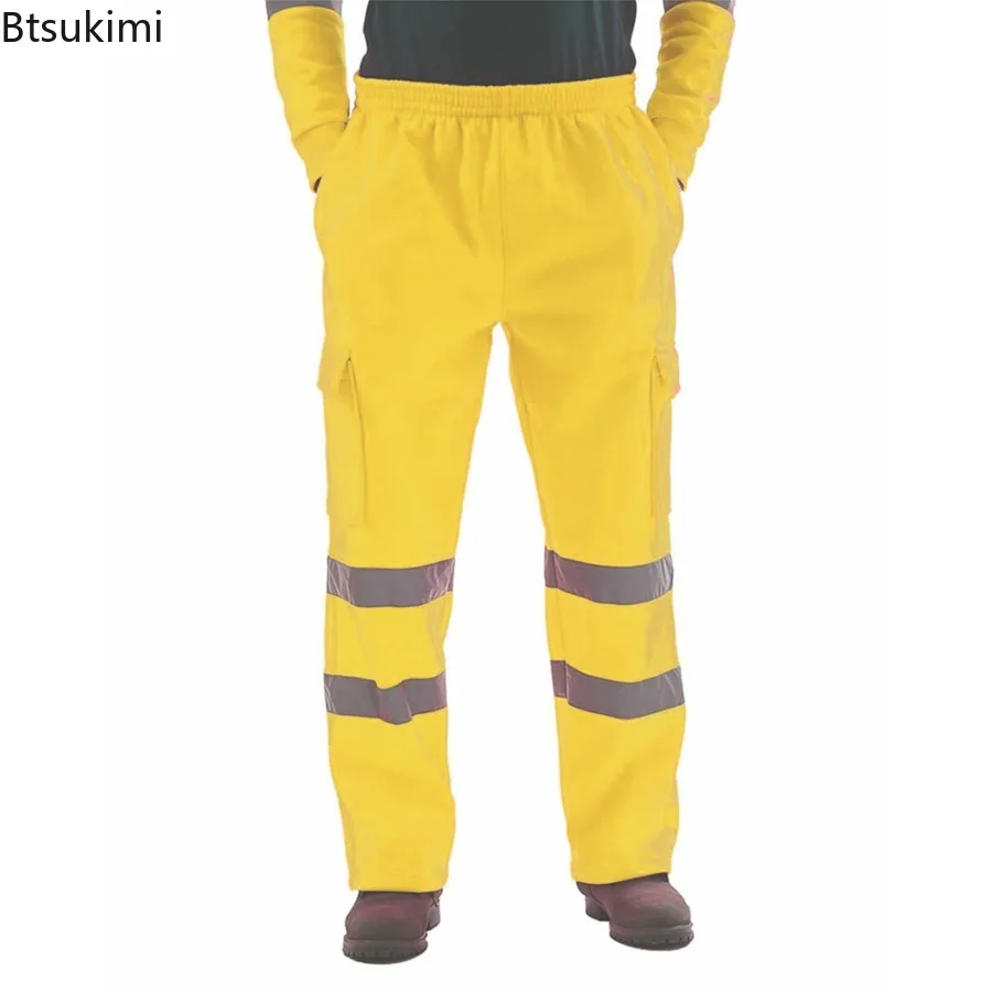 秋冬メンズ作業服反射ストライプ高視認性安全スウェットパンツルーズカジュアルメンズレインパンツフリースジョガー