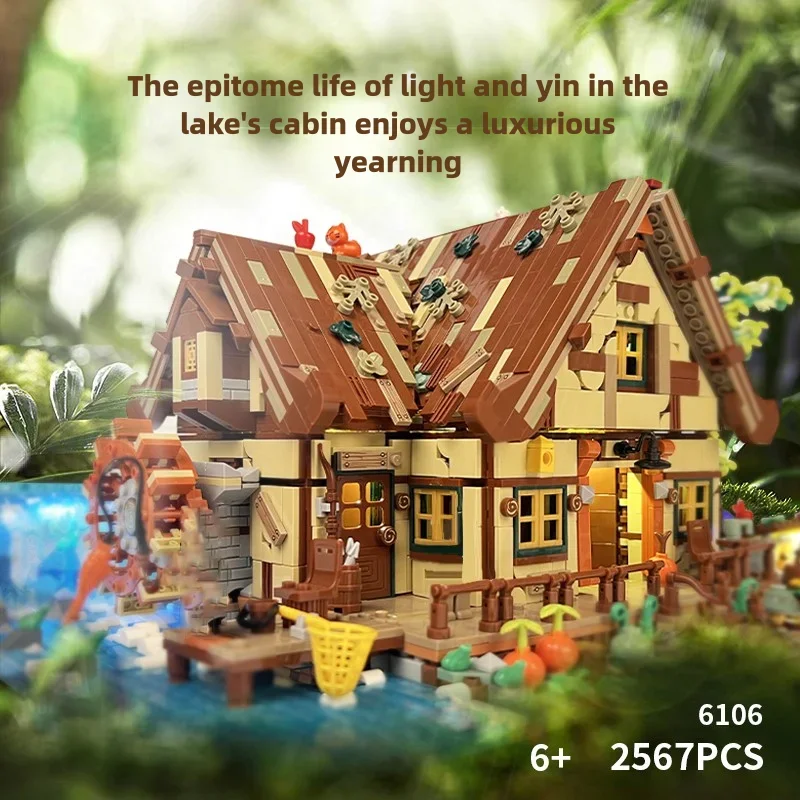 2567PCS Lakefront House Building Blocks wooden House Street View Light Bricks With figure Desktop Decoration Kids Holiday Gifts