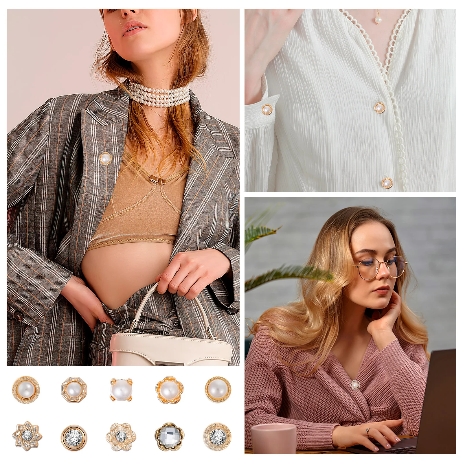 40 Pcs Anti-exposure Button Concealed Buckle Brooch Buttons Press For Clothes Pins Lapel Alloy Shirt No Sew Women's