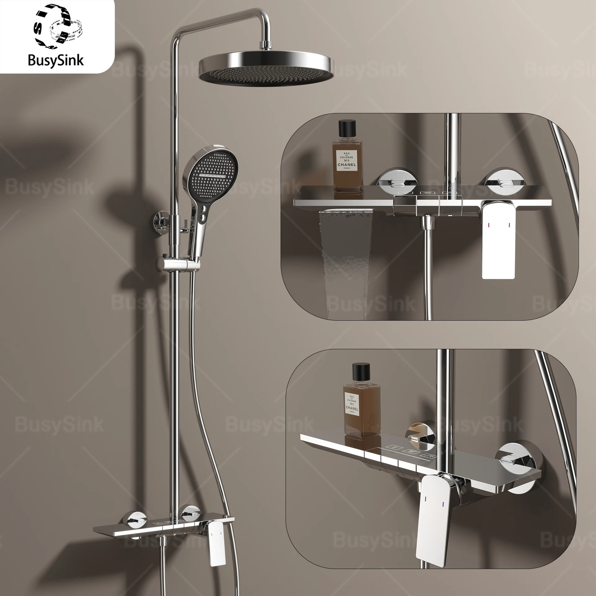 

Серебряная душевая система под давлением для ванной комнаты, набор бытовых многофункциональных клавиш фортепиано, набор для душа с горячей и холодной водой