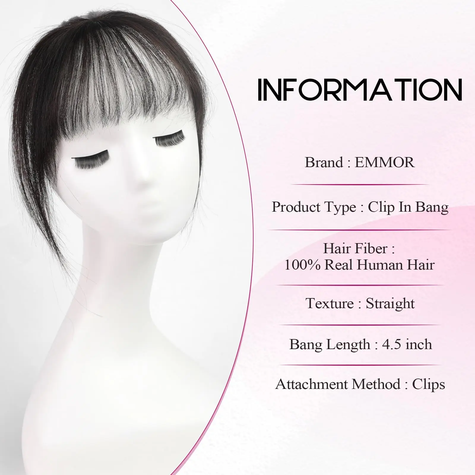 100% Real Human Hair Clip in Bangs 3D Wispy French Fringe Breathable Lace Base Natural Hair Extensions for Women 3 Clips