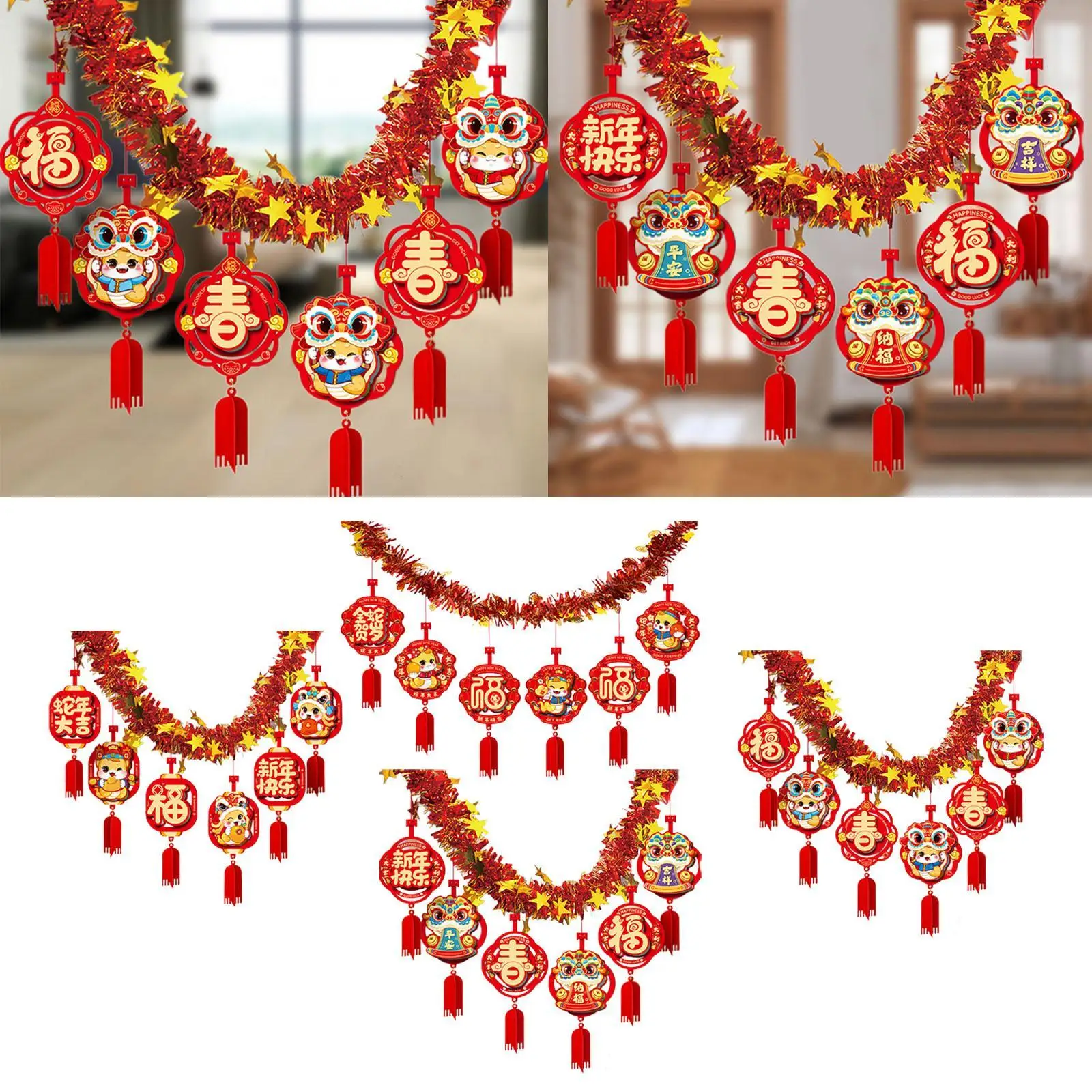 2025 Year of The Snake Garland Room Ceiling Garland Good Luck New Year Ornament for Indoor Outdoor Living Room