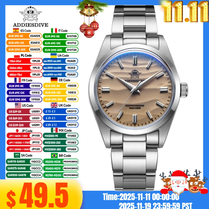

ADDIESDIVE 36mm 2024 New Men's Business Watch 100m Diving Bubble Mirror Pot Cover Glass 316L Stainless Steel Quartz watches
