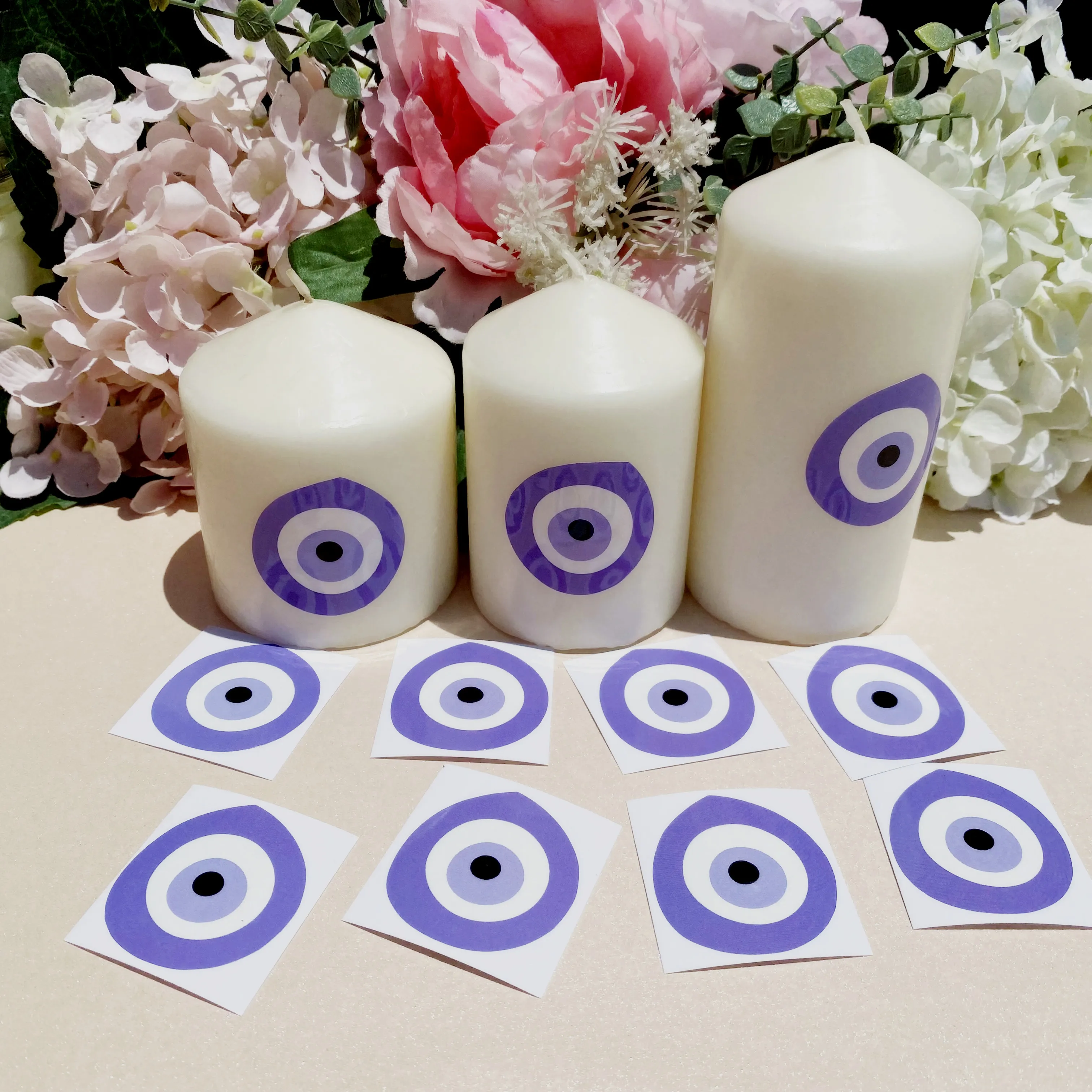 Violet Evil Eye Stickers Lavender Symbol Of Protection Vinly Decals New Home Wedding Baptism Purple Candle Decorations