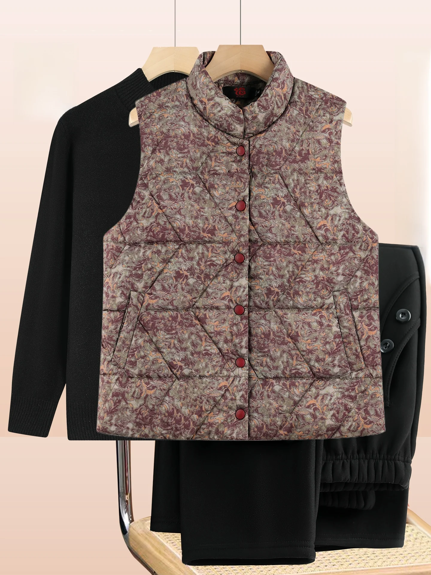 

Хлопковый жилет для женщин среднего возраста, модные теплые длинные брюки, кардиган без рукавов и...