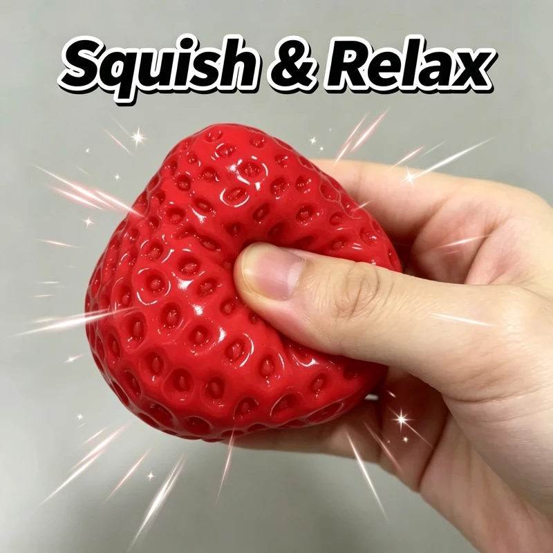 Strawberry Squishy Toy Decompression Simulation Strawberry Squeeze Soft Silicone Feel Popular Stress Relief Emotional Release