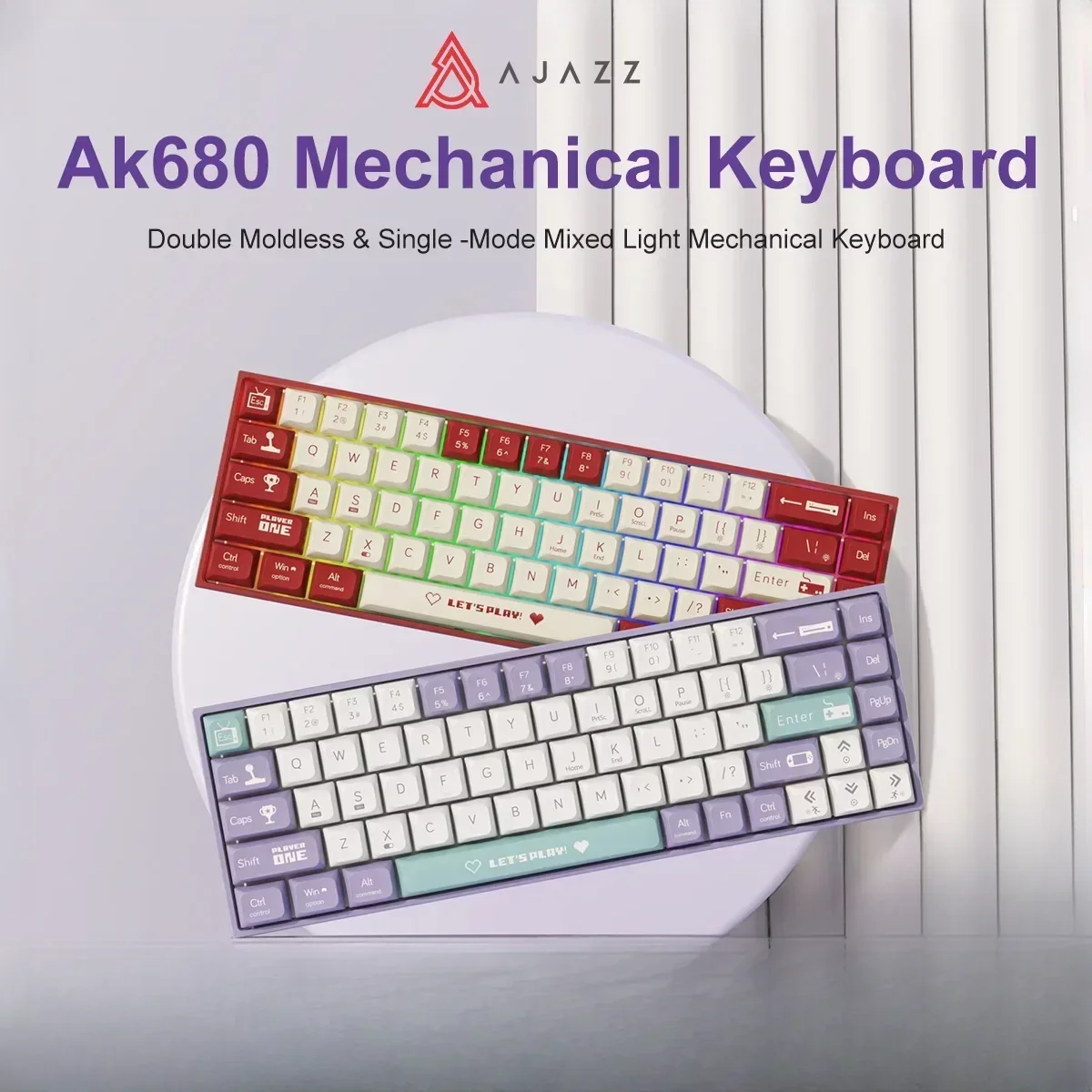 

Клавиатура AJAZZ AK680 Механическая проводная, игровая с клавишами из АБС-пластика, 68key, RGB, Hot Swap