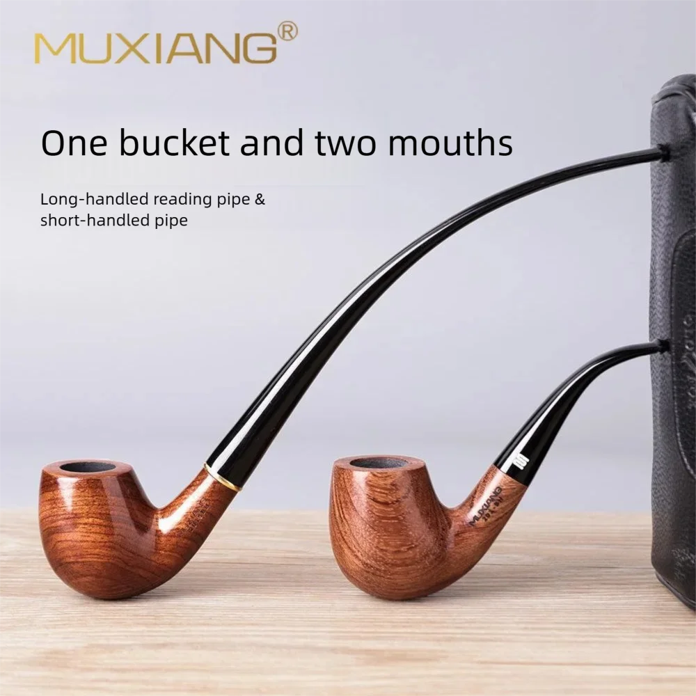 Premium Solid Rosewood Churchwarden Pipe - Long Stem Reading Pipe 2 Mouthpieces