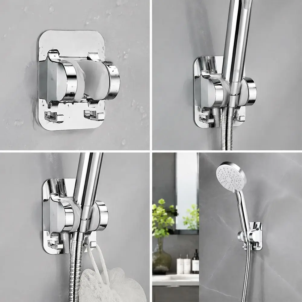 Plastic Shower Head Holder Self-adhesive Wall Mounted Handheld Shower Stand Adjustable with Hooks Shower Sprayer Fixed Base