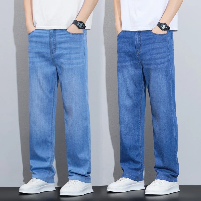 

Lyocell Stretch Men's Jeans Spring Summer Thin Breathable Straight Loose Business Casual Denim Trousers Brand Classic Pants