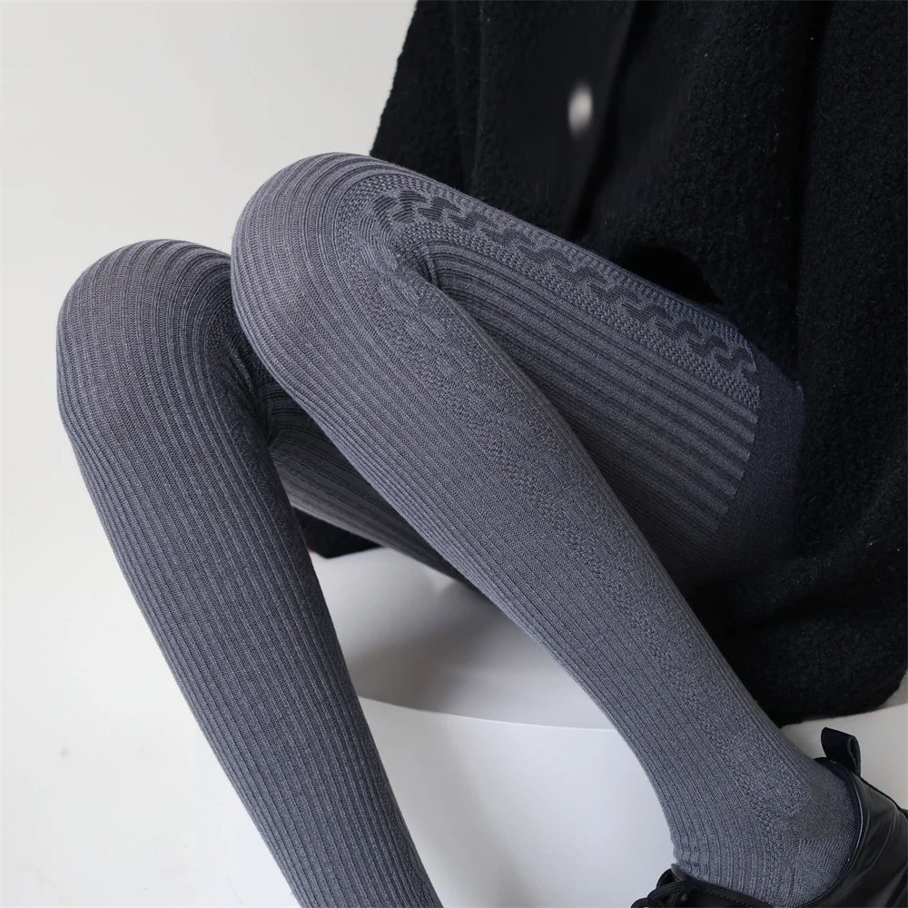 Autumn Winter Jacquard Pattern Pantyhose Japanese Style Gray Knitted Warmth Bottoming Leggings Sock Lady Tights Thighs Stockings