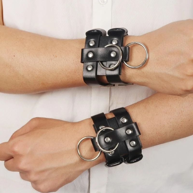 الرجال مربط صدر مع الأصفاد معصمه الجلدية و طوق المختنق قابل للتعديل مربط صدر الرجال ملهى ليلي تأثيري حلي #6