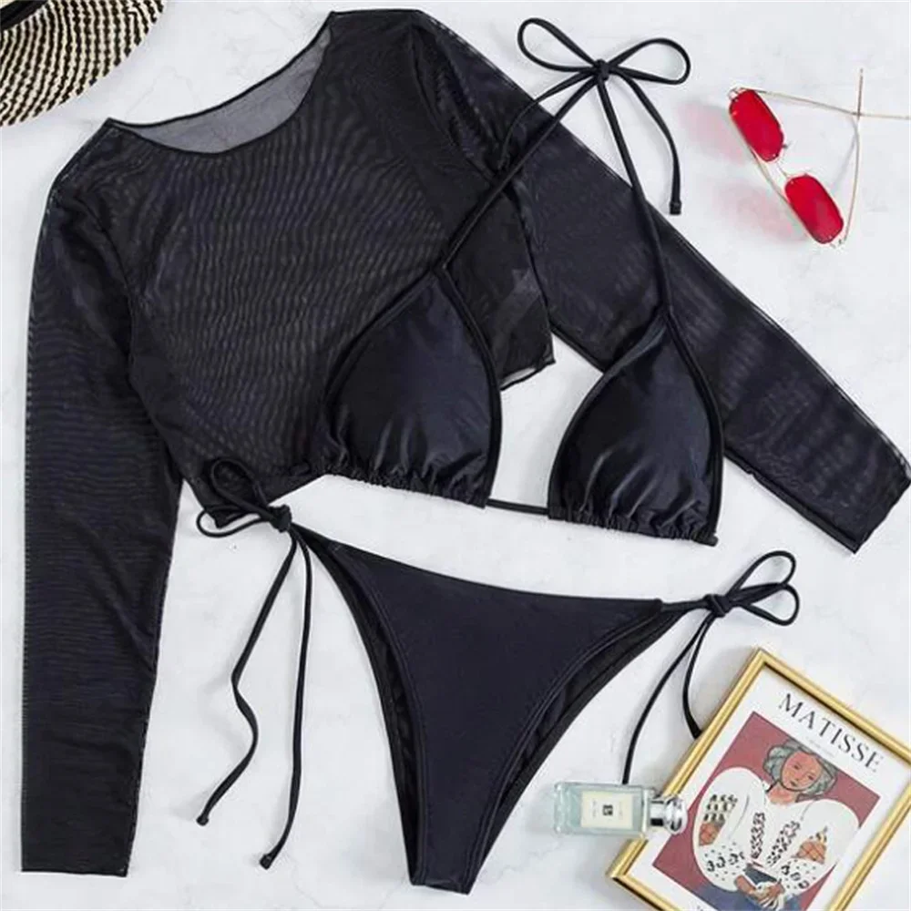 Black String Bikini Luxury Swimsuit Cover-up Micro Bikinis Extrem Swimwear Women 3 Piece Beachwear Bathing Suit Biquini Feminino