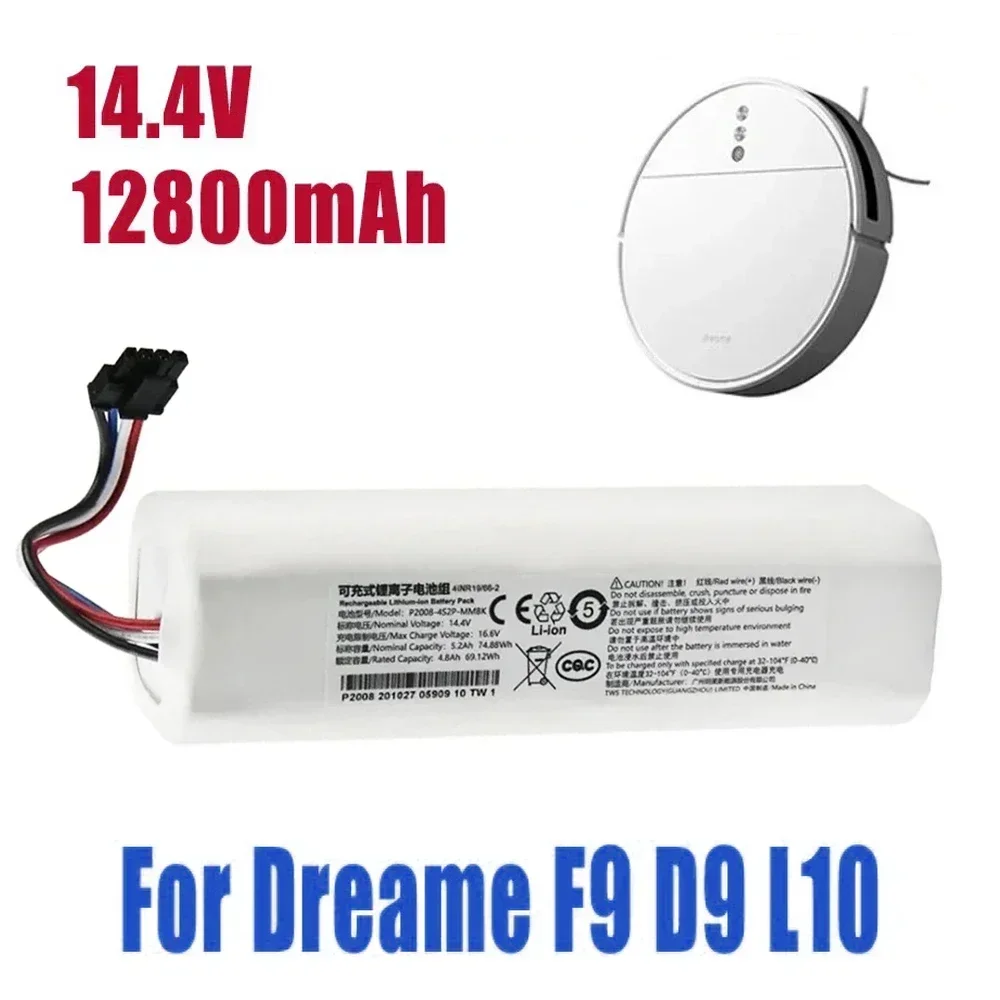 

100% Original Battery for Dreame Robot Vacuum Mop Cleaner D9 F9 L10 L10 Pro 12800mAh Lithium-ion Battery Pack 4INR19/66-2