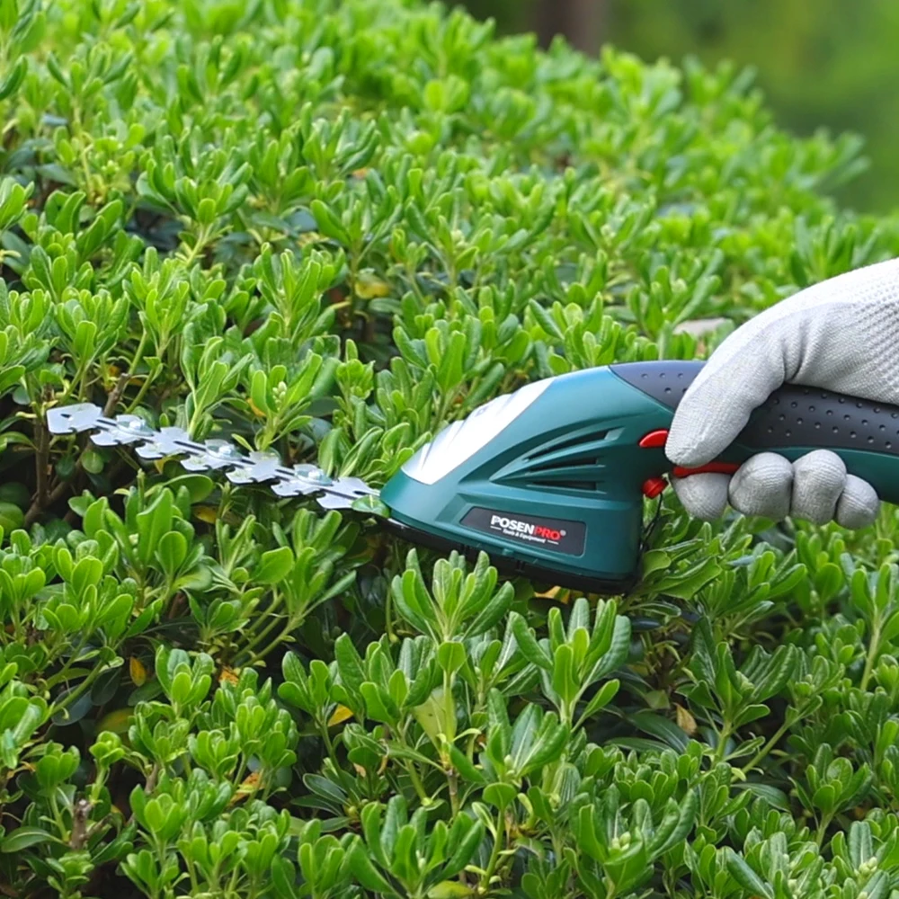 POSENPRO Cortasetos y Recortadora de Césped Inalámbrica 7.2V + Recortadora Manual para Arbustos, (Batería de Iones de Litio de 7.2V 1500mAh + Cargador Incluido), Herramientas de Jardín 2 en 1, Herramientas Eléctricas para Exteriores, Enchufe Estadounidense