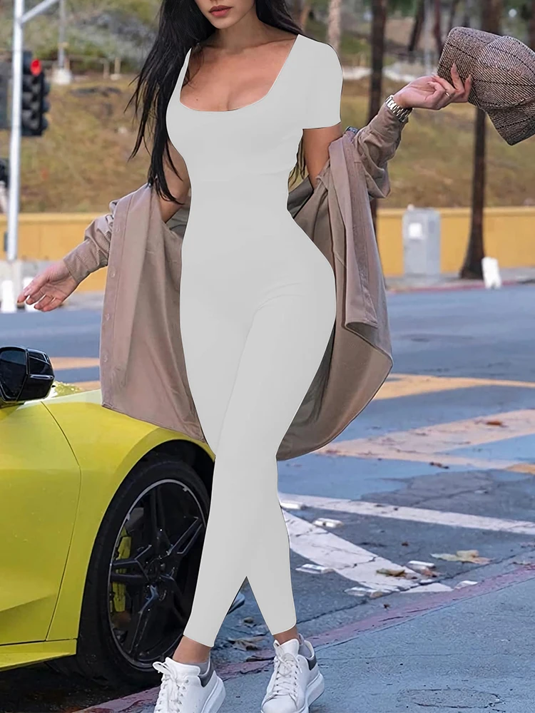 2025 ثوب فضفاض نسائي قصير الأكمام الصلبة نحيل Bodycon حللا موضة رياضية اللياقة البدنية نشاط غير رسمي ملابس الشارع الشهير #4