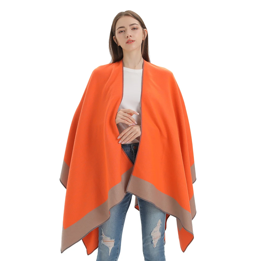 Women Cashmere Feel Shawl Lady Double-sided Winter Cape Spring Autumn Retro Cardigan Classic Simple Cloak Soft Large Blanket