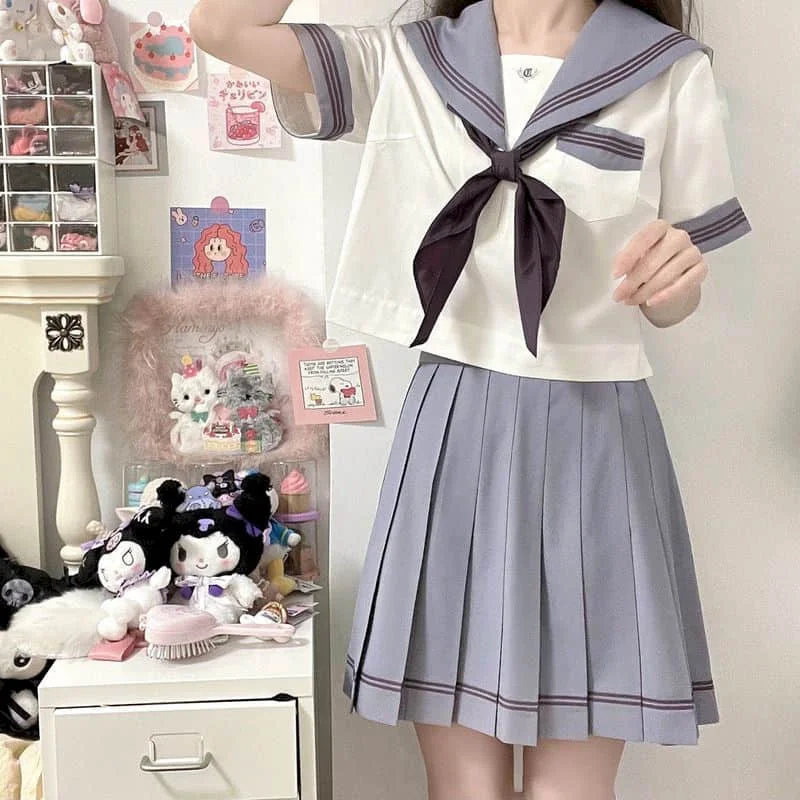 JK Uniform Summer Uniform Large Size Korean Style Student Suits Dress Women Shirts Pleated Skirts Preppy Style Skirts Set Women