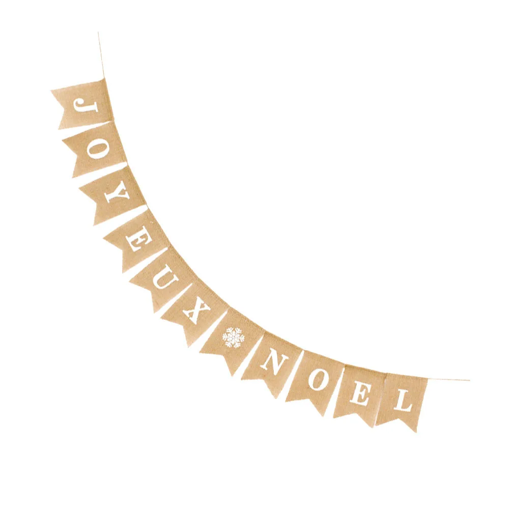 

Burlap Triangle Flags White Letter Snowflake Print Linen Christmas Banner Garland Party Decoration Home Tree Fireplace