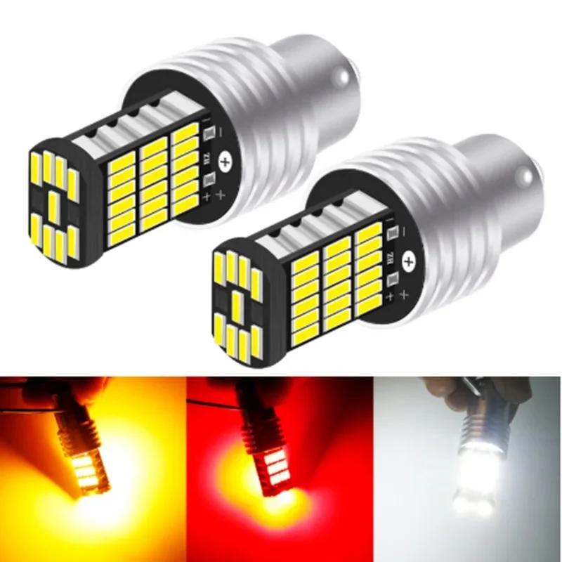 2pcs BA15S P21W 1156 1157 7440 7443 Car LED Reverse Light Bulb 45pcs 4014SMD Canbus Auto Lamp Error Free DC 12V 6000K