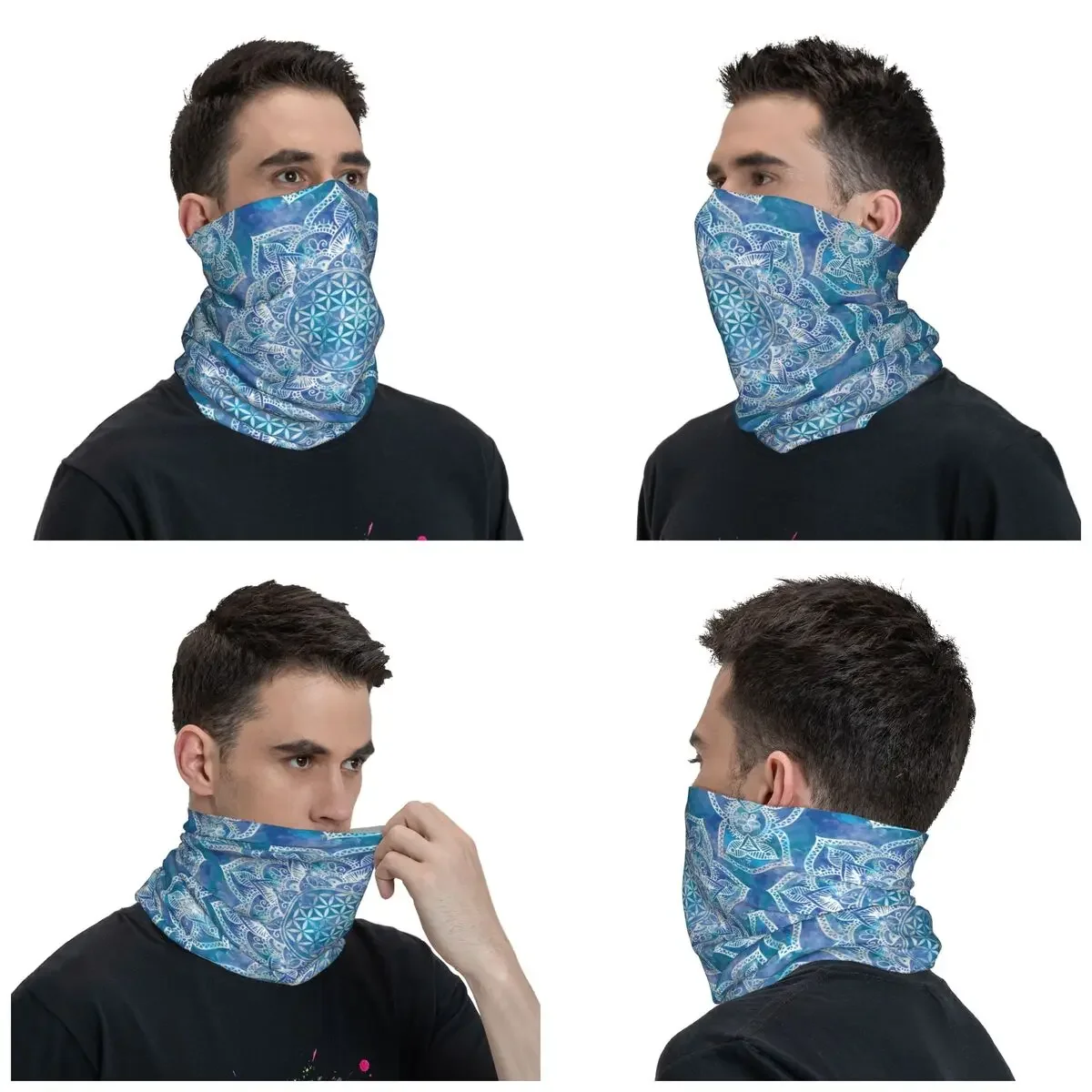 Flower Of Life In Bandana Neck Gaiter Windproof Face Scarf Cover Sacred Geometry Mandala Headband Tube Balaclava