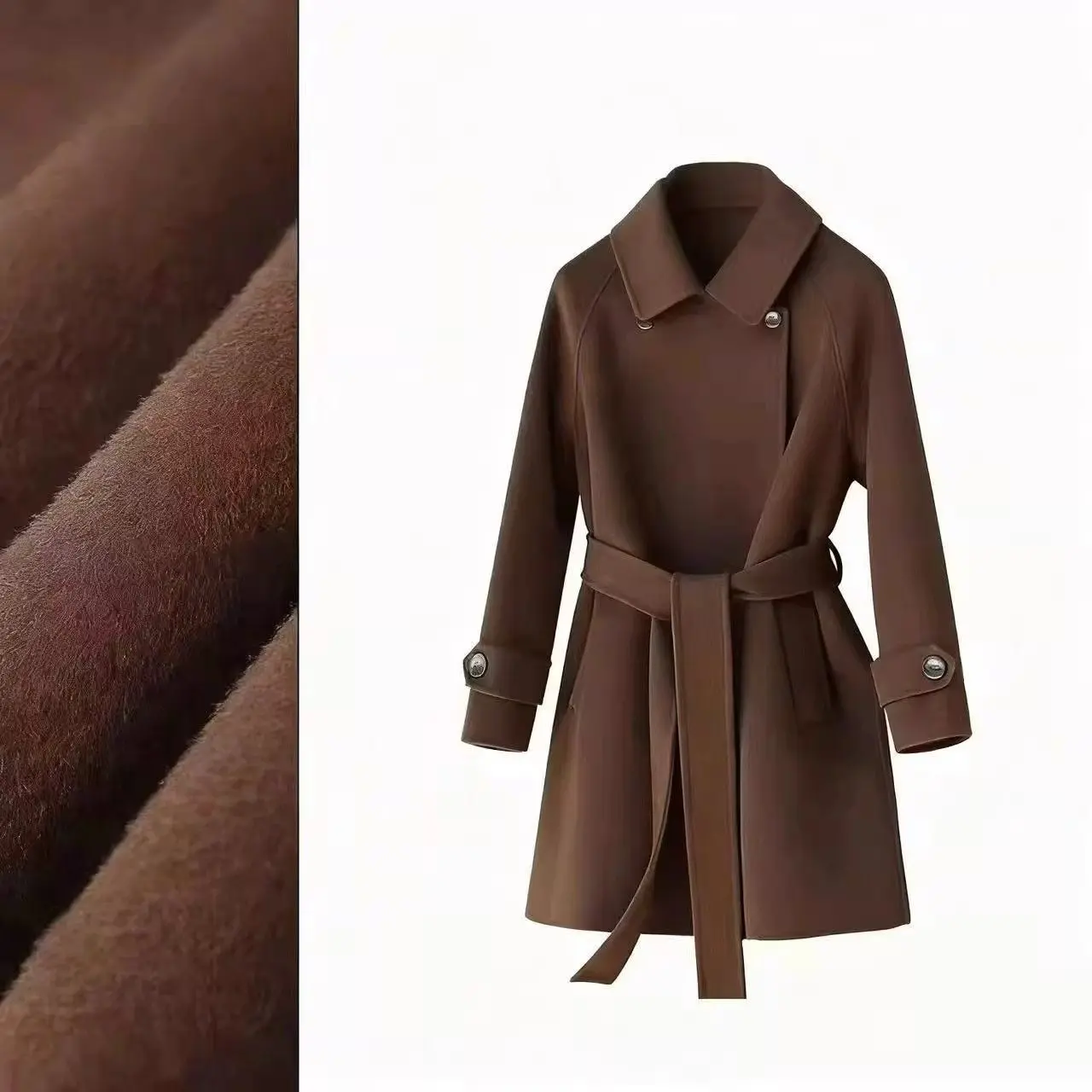 Premium Temperament Large Lapel Collar Waist Strap 2026 Autumn And Wnter New Celebrity Style Double-Sided Wool Coat Outcoat