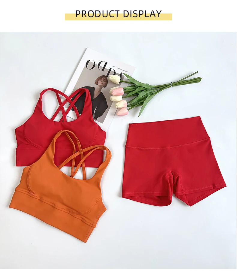 2026 Sommer 2-teiliges Damen-Yoga-Shorts-Set, hochintensives Yoga-Top mit gekreuztem Rücken, hochtaillierte, hüfthebende Yoga-Shorts, Yoga-Sportbekleidung – Detail 8