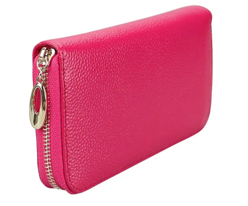 Portafogli da donna in pelle con blocco RFID, con cerniera intorno alla porta carte di credito, per telefono e pochette (BU1, taglia unica